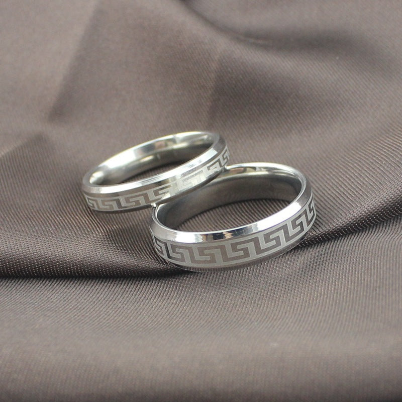 Men's And Women's Simple Couple Rings Great Wall Pattern
