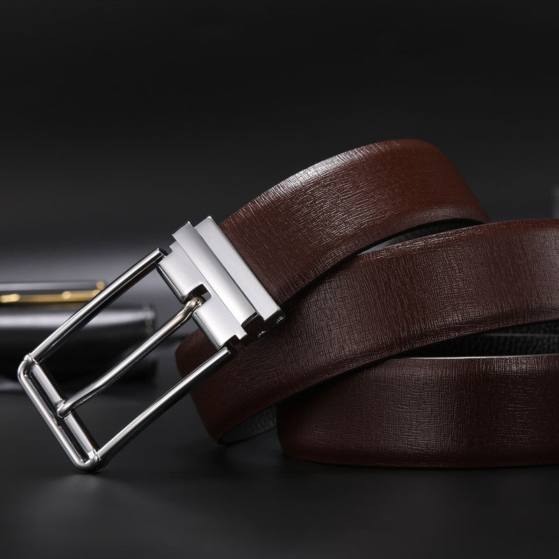 Cowhide cross pattern pin buckle men's belt