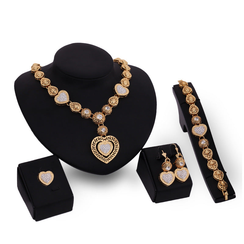 Foreign trade classic alloy jewelry four sets of exaggerated bride wedding jewelry ladies Party Jewelry Gift Set
