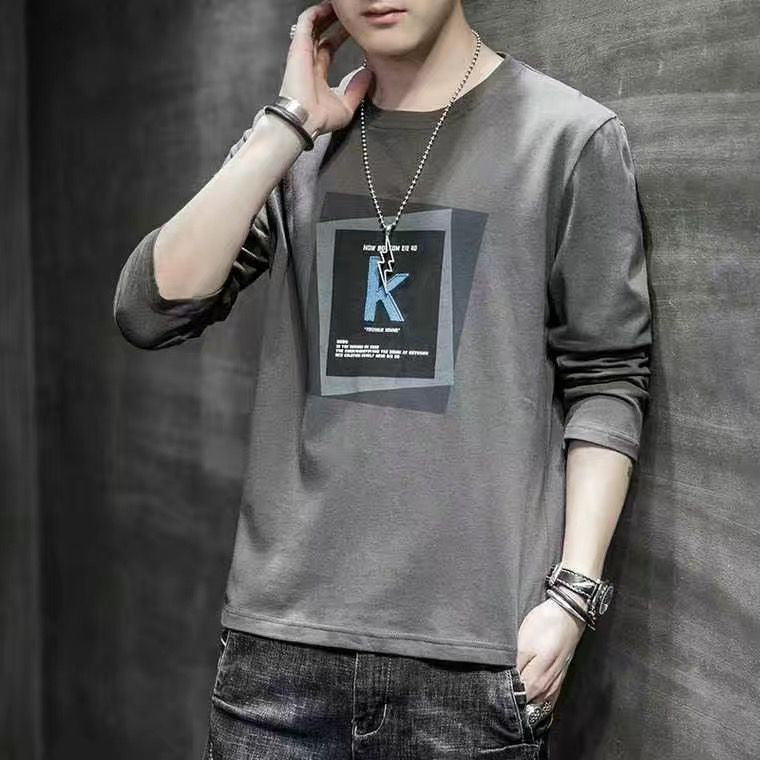 Long Sleeve T-Shirt Men's Round Neck Korean Slim Men's Clothes Autumn Clothes