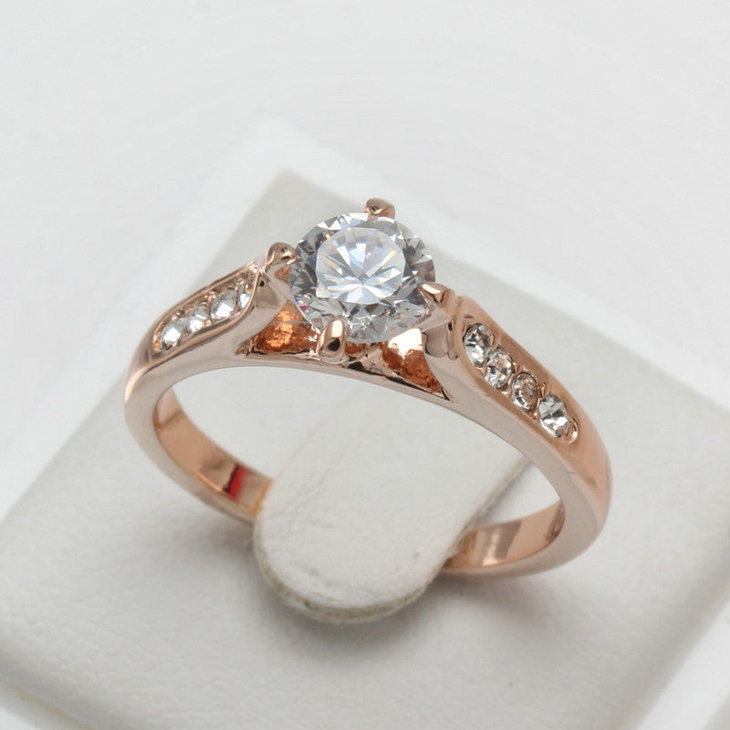 Hand decorated rose gold plated engagement ring, high-grade zircon engagement rose gold plated ring Nvjie high-grade zircon wholesale