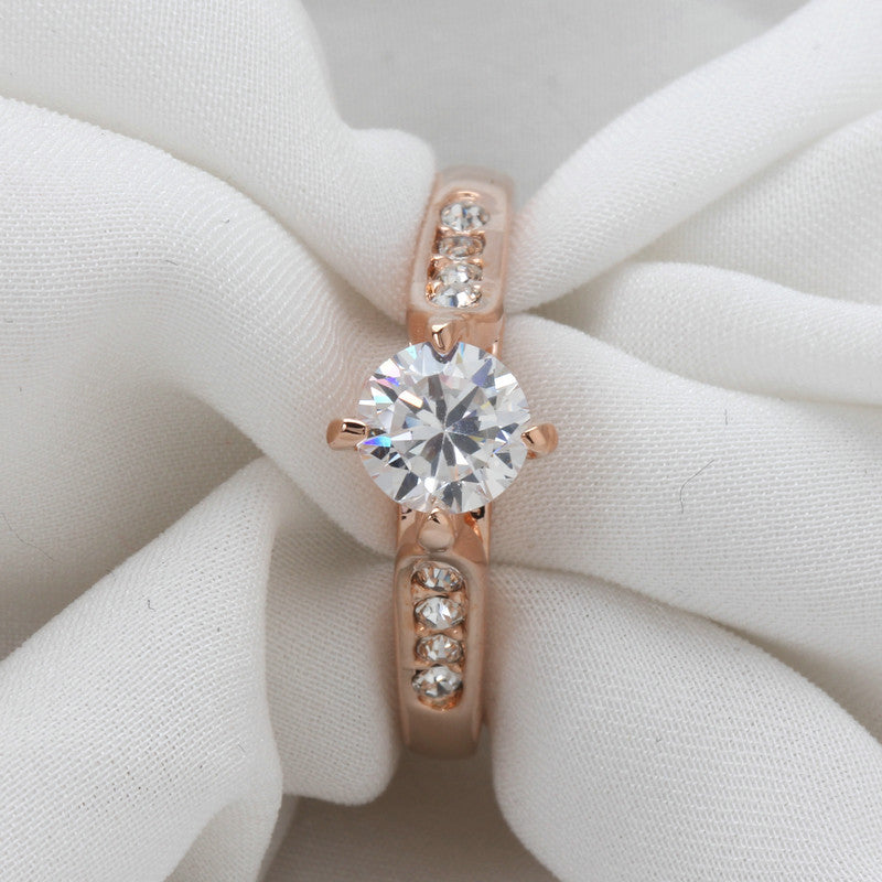 Hand decorated rose gold plated engagement ring, high-grade zircon engagement rose gold plated ring Nvjie high-grade zircon wholesale
