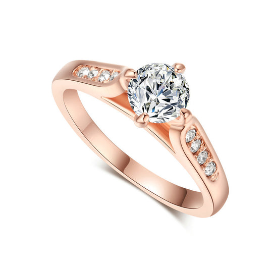 Hand decorated rose gold plated engagement ring, high-grade zircon engagement rose gold plated ring Nvjie high-grade zircon wholesale