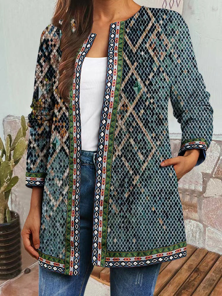 Vintage Ethnic Print Long Sleeve Jacket Cardigan