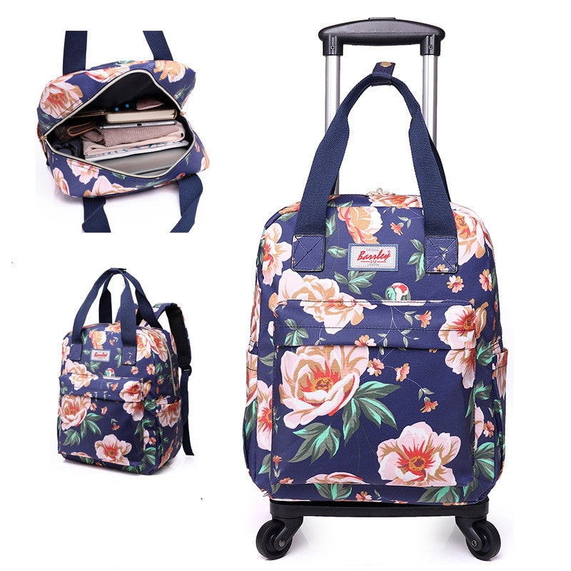 Mini Printed Folding Trolley Bag Detachable Dual Purpose Backpack