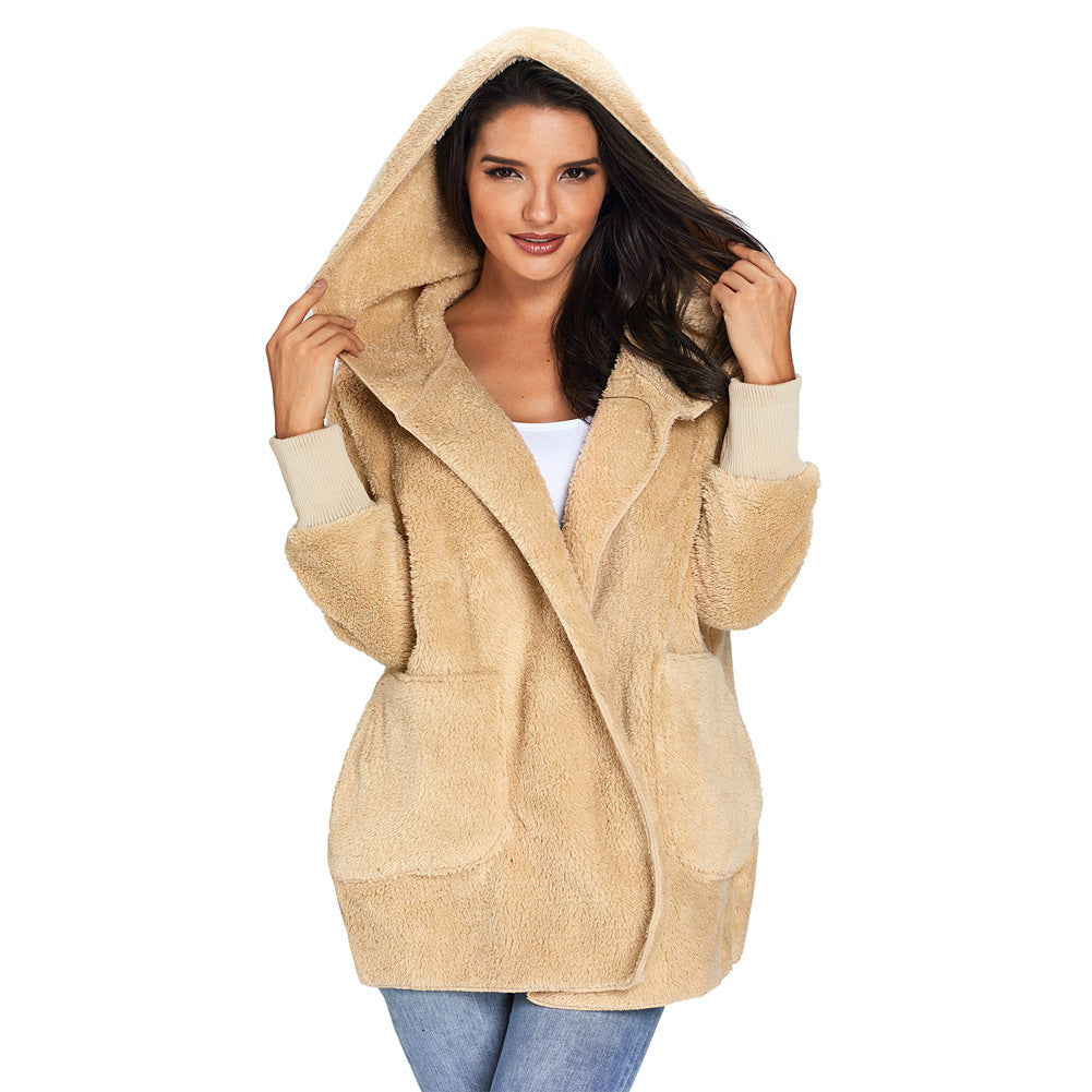 Women's Winter New Solid Color Cardigan Plush Jacket