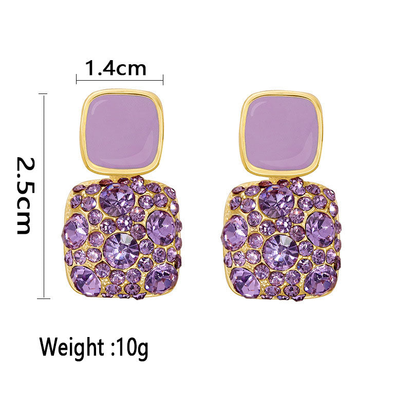 European And American Style Purple Diamond Square Earrings