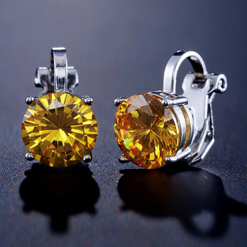 Round zircon earrings temperament wild ear clips