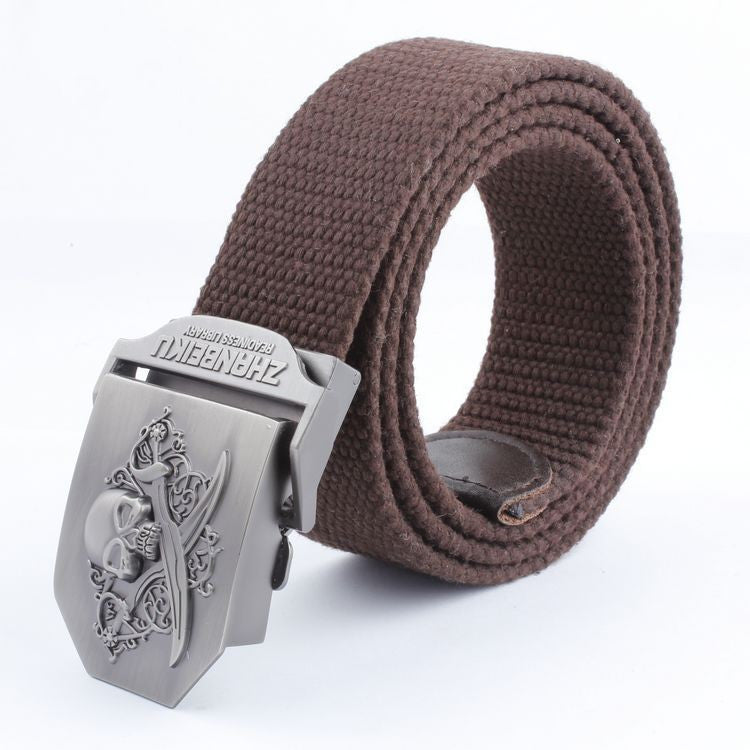 Casual And Versatile Double Knife Skull Canvas Belt