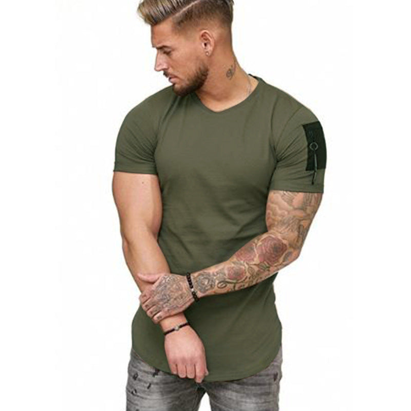 European and American sports slim solid color round neck short sleeves