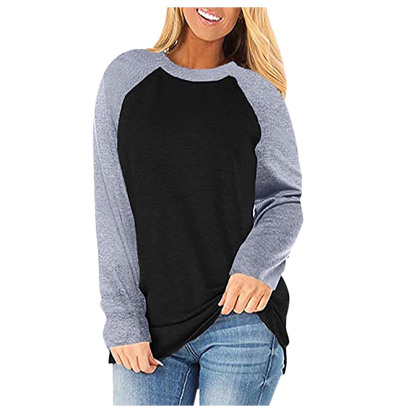 Round Neck Street Hipsters With Slim Long-Sleeved Solid Color Bottoming Shirt