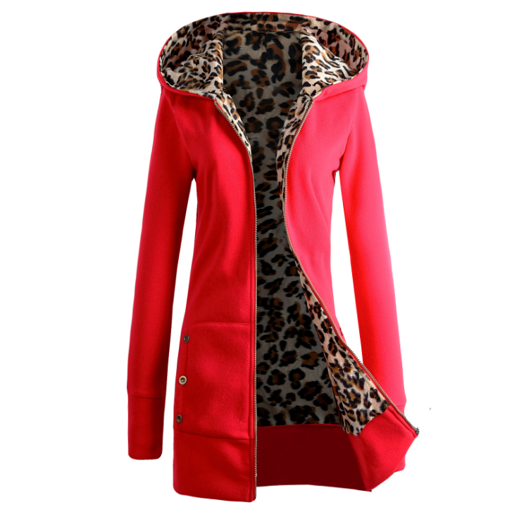 Autumn and winter new spot Europe and America thickening plus velvet large size hooded leopard sweater sweater jacket