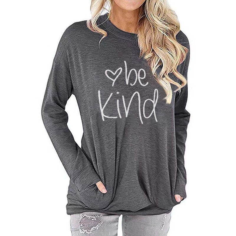 Women's alphabet printed bat sleeve sweater