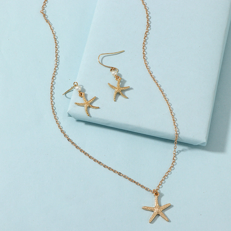 Natural pearl shell starfish set chain