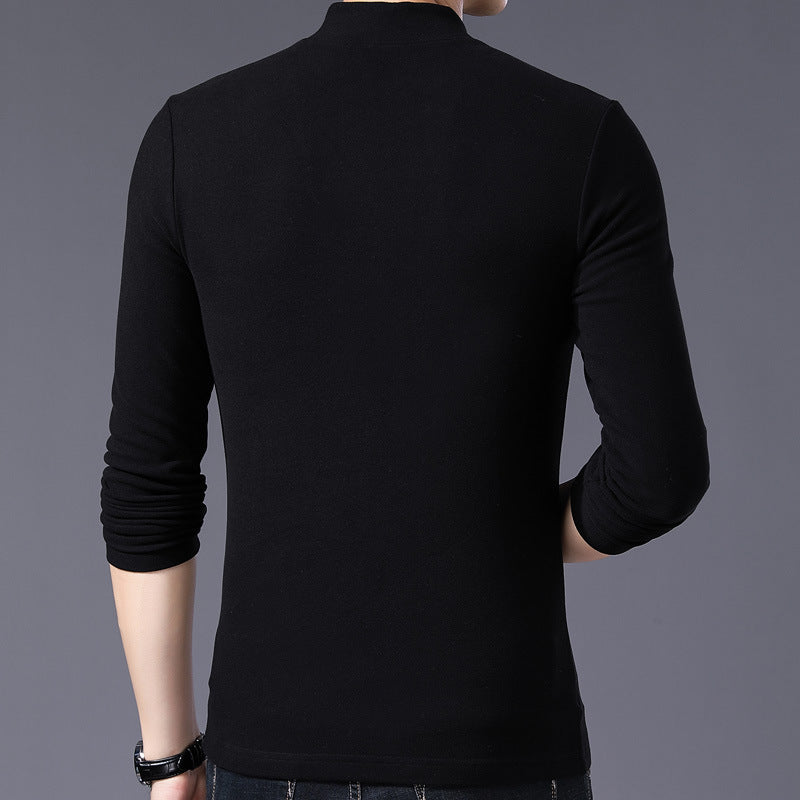 Men's half high collar zipper long sleeve T-shirt