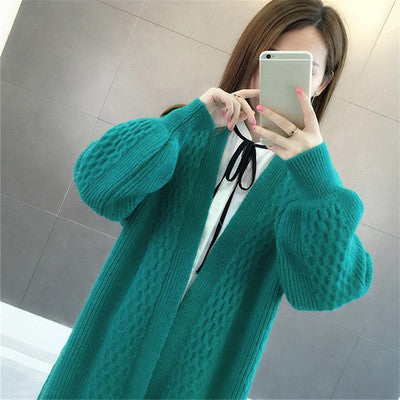 Mid Length Knit Cardigan Women's V-Neck Solid Color