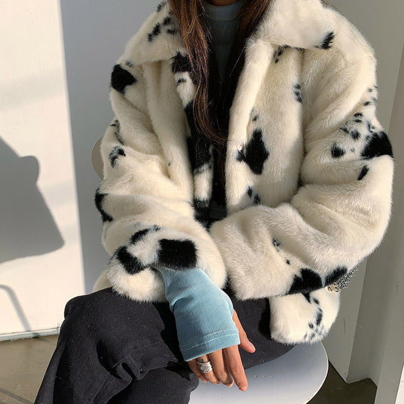 Imitation Mink Fur Coat Women Loose And Thin Furry Warm Long-sleeved Plush Coat