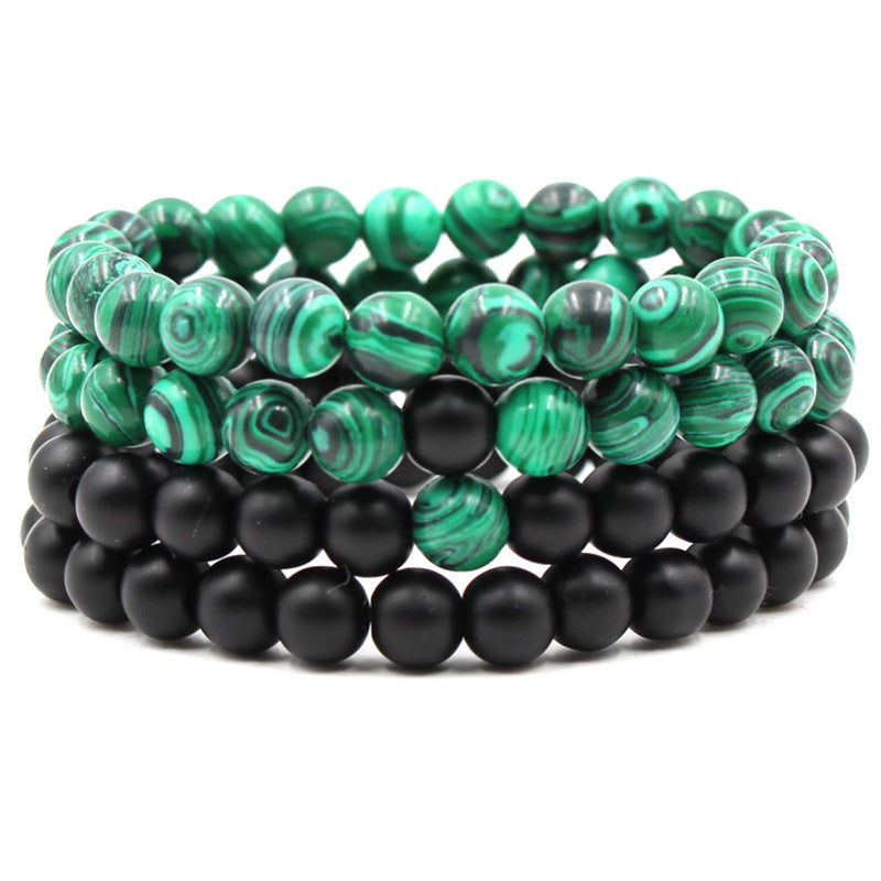 Classic Black Matte Green Malachite Bracelets Suitable Women Men Elastic Strand Jewelry