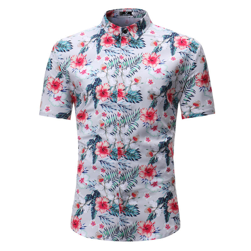 New men's casual short-sleeved flower shirt