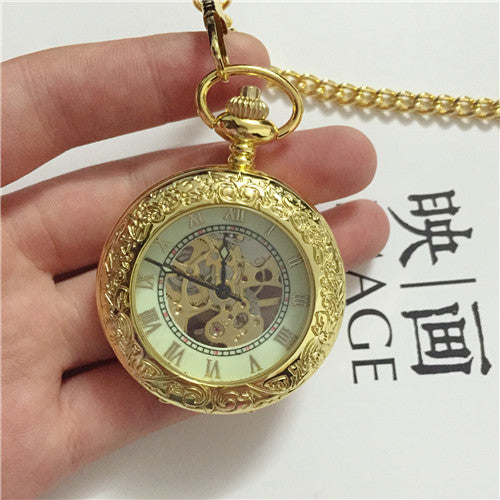 Large Pocket Watch Mechanical Golden Pattern