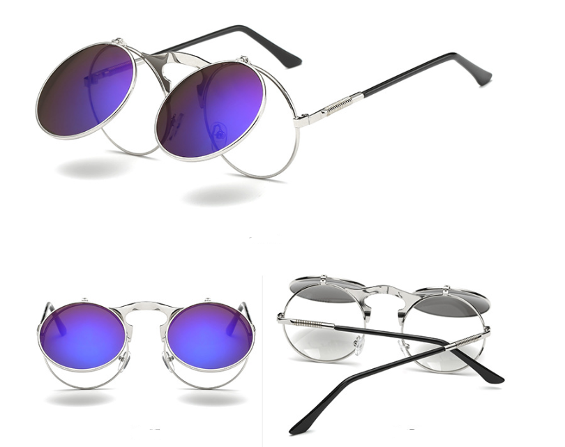 New Vintage Round Steampunk Sunglasses Flip-Up UV Protection Metal Frame Men And Women Summer Cycling Sun Glasses