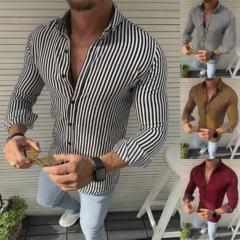 Striped long sleeve button lapel casual shirt