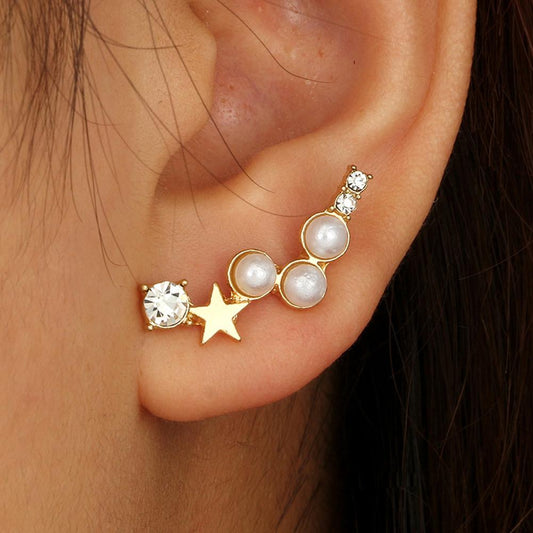 Pearl drill five-pointed star stud