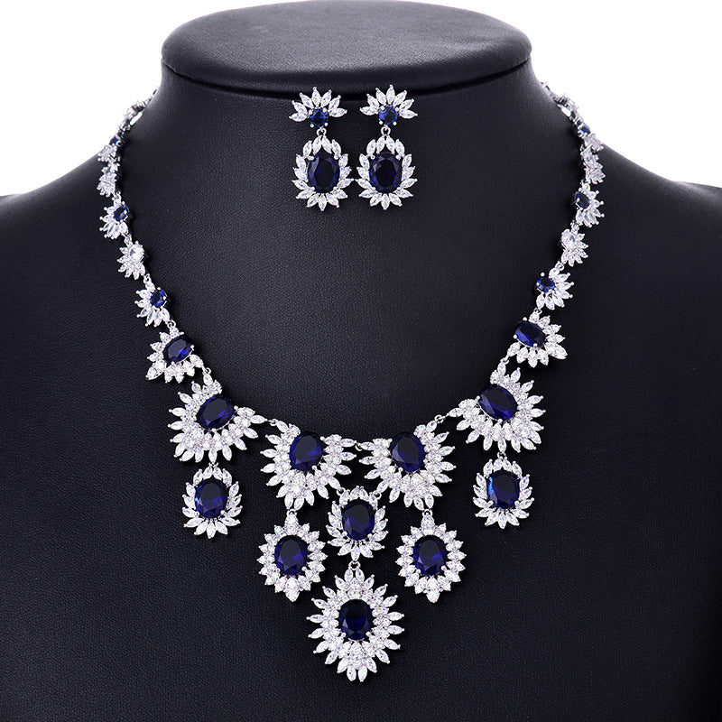 Jewelry Colorful Zircon Earrings Necklace Set Bridal Wedding Jewelry Accessories