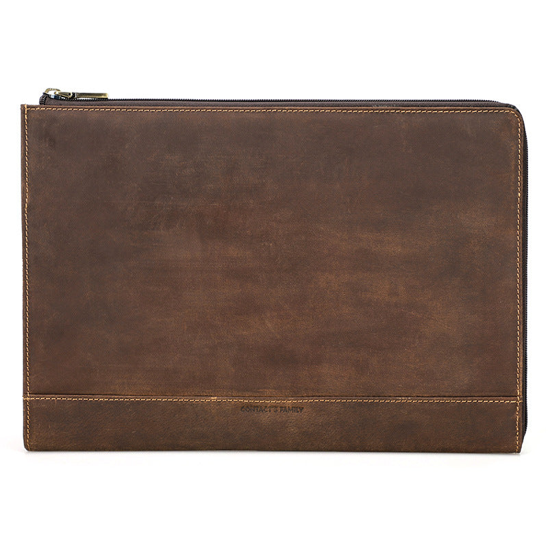 Protective Case Crazy Horse Oil Leather Zipper Laptop Bag