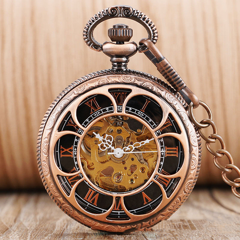 Skeleton Sun Flower Automatic Mechanical Pocket Watch