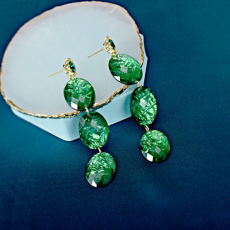 Cross-border Long High-quality Green Acrylic Earrings