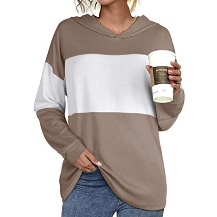 Style Hit Color Hooded Long-sleeved Casual Sweater Women