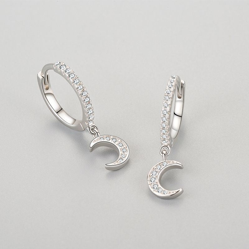 S925 Sterling Silver Moon Earrings With Diamonds