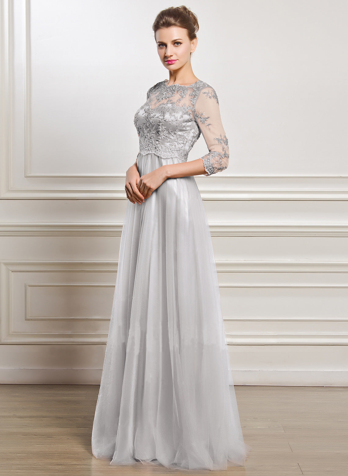 Ladies Elegant Evening Dress Fashion Floral Embroidery Lace Stitching Long Dress Luxury Slim Evening Dress Robe