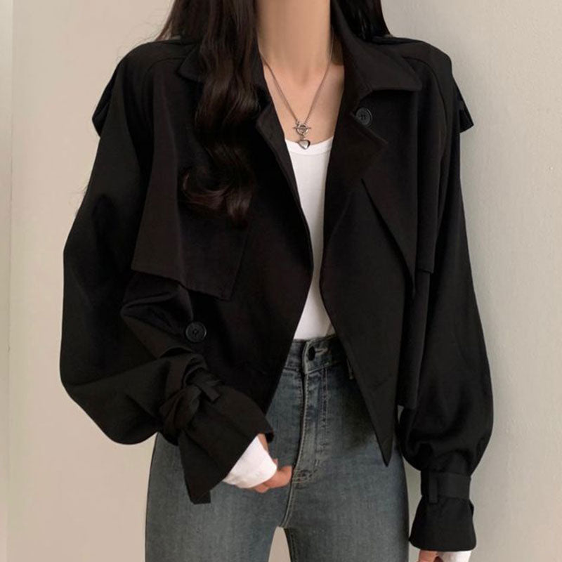 Vintage Style Suit Collar Double Breasted Loose Coat