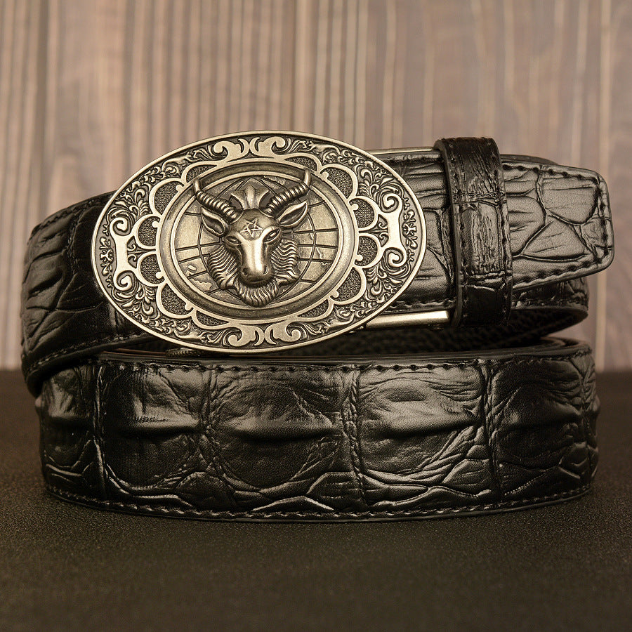 Men's Double Leather With Automatic Belt Buckle