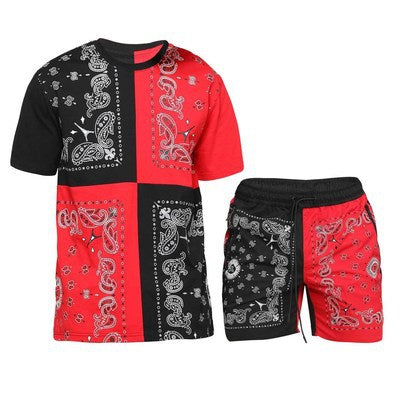 Casual Sports Color Matching Short-sleeved Five-point Pants Two-piece Suit