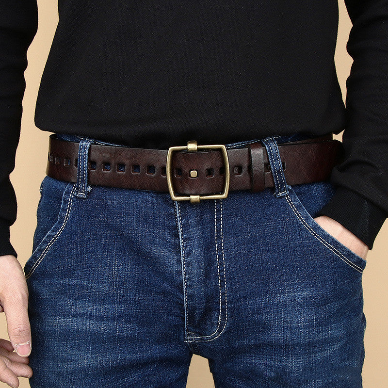 Personality Leather Pure Copper Cowhide Youth Retro Handmade Youth Belt