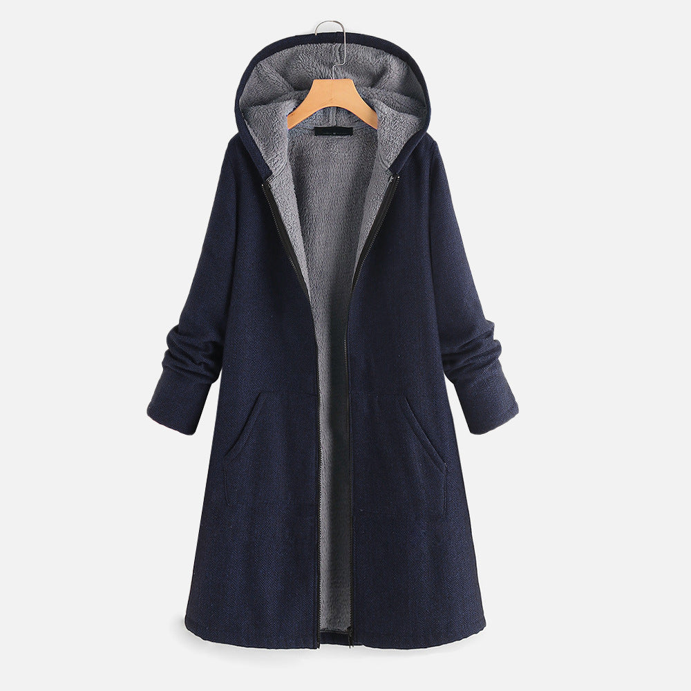 Long Padded Jacket With Velvet And Thick Hood