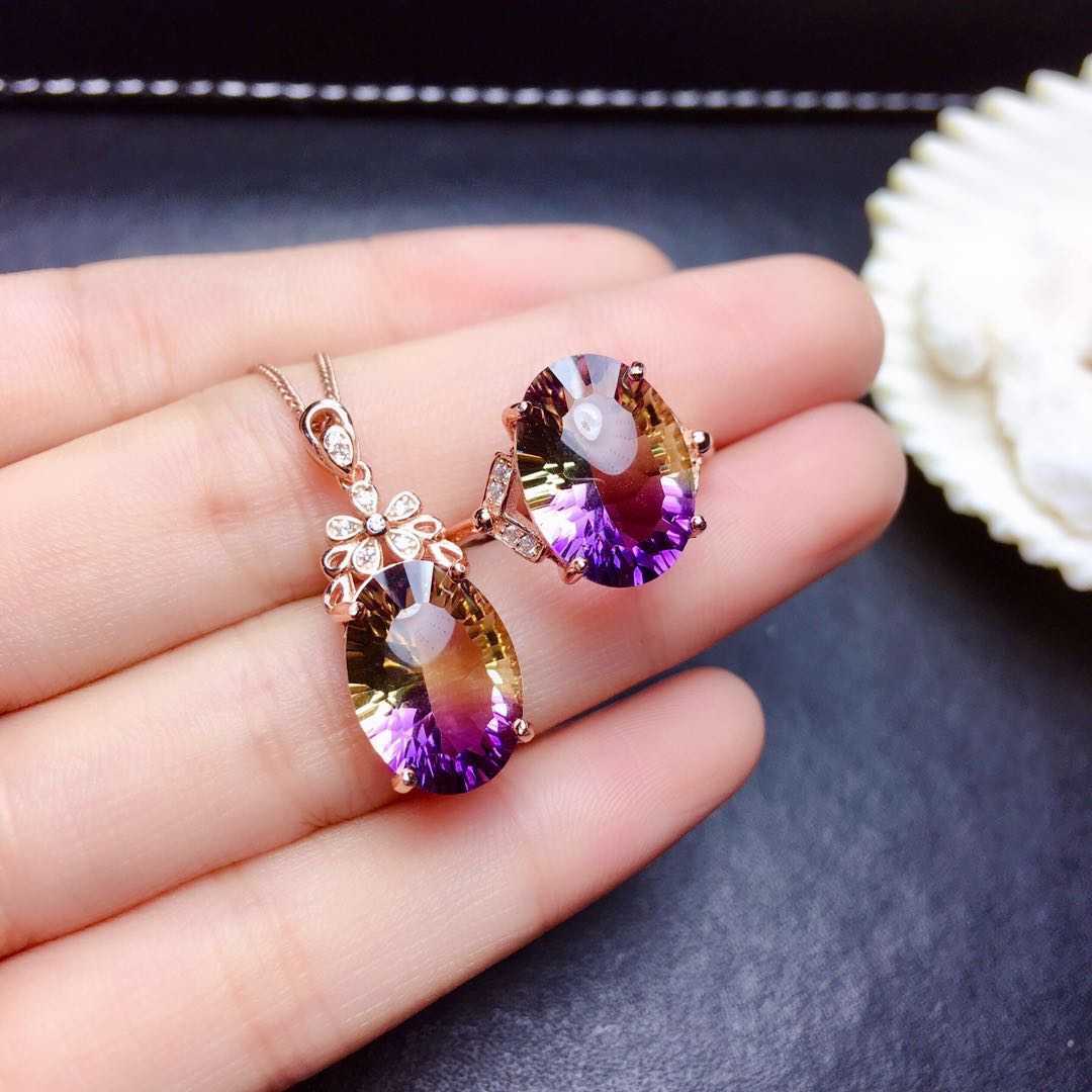 Fashion Amethyst Ring Women's Amethyst Pendant Women Set