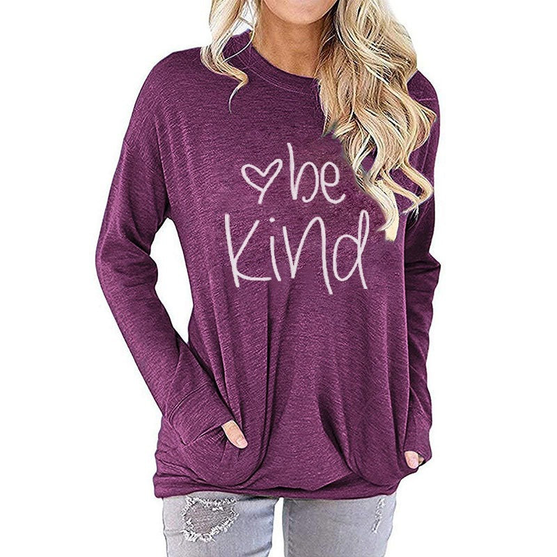 Women's alphabet printed bat sleeve sweater