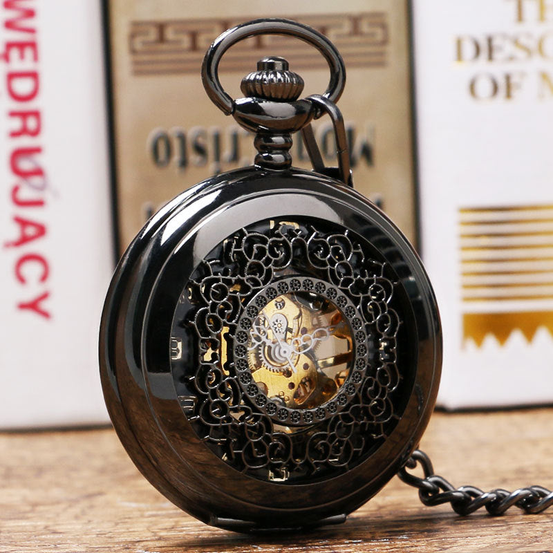 Hollow window grille mechanical pocket watch