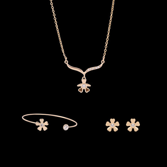 Three-piece Set Of Alloy Flower Bracelet And Earrings