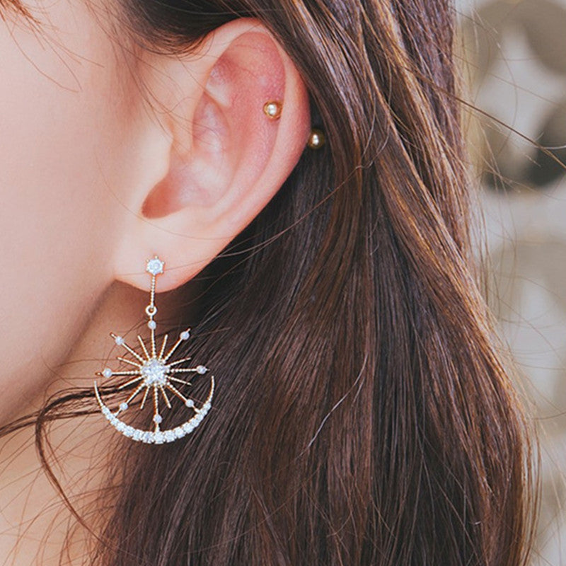 Sun and Moon Crystal Earrings with Diamonds