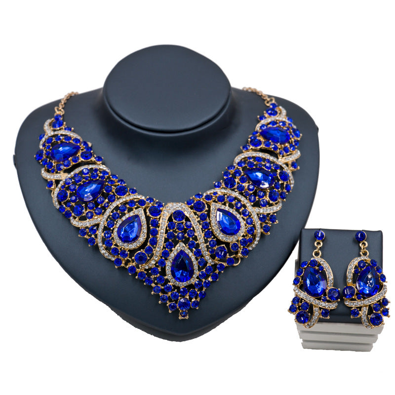 Fast selling explosion, Middle East, Europe and America, colorful exaggerated bride necklace, earring set, alloy color plating