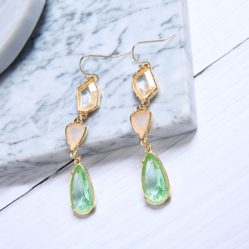 Alloy gemstone crystal drop ladies earrings simple wild European and American fashion cross-border jewelry