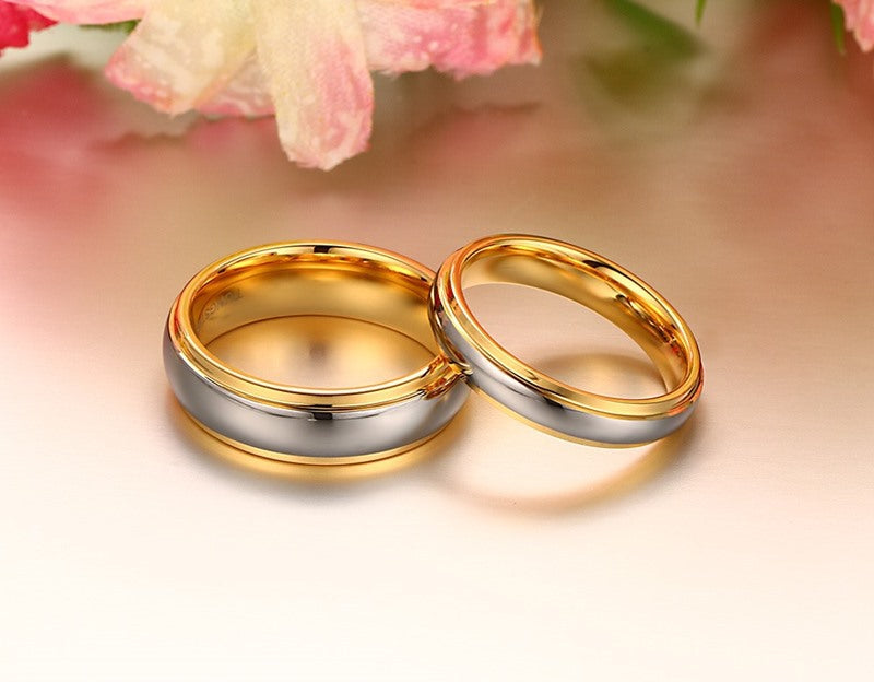 Tungsten steel couple gold ring Europe and the United States wind engagement ring fashion ring