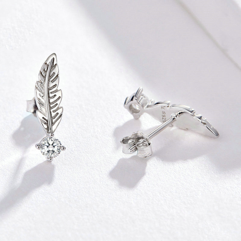 White Feather S925 Sterling Silver Stud Earrings