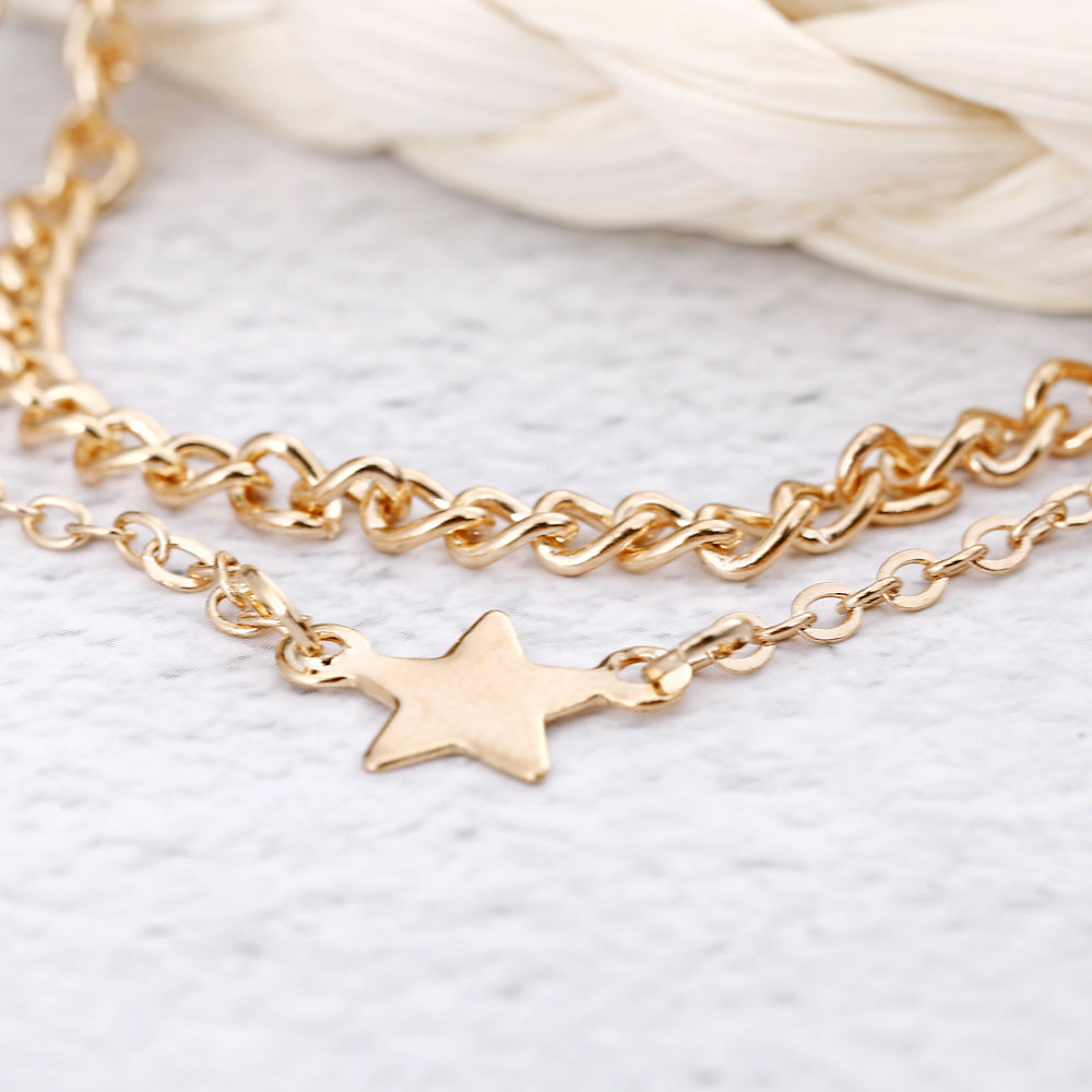 Multi-layered five-pointed star anklet