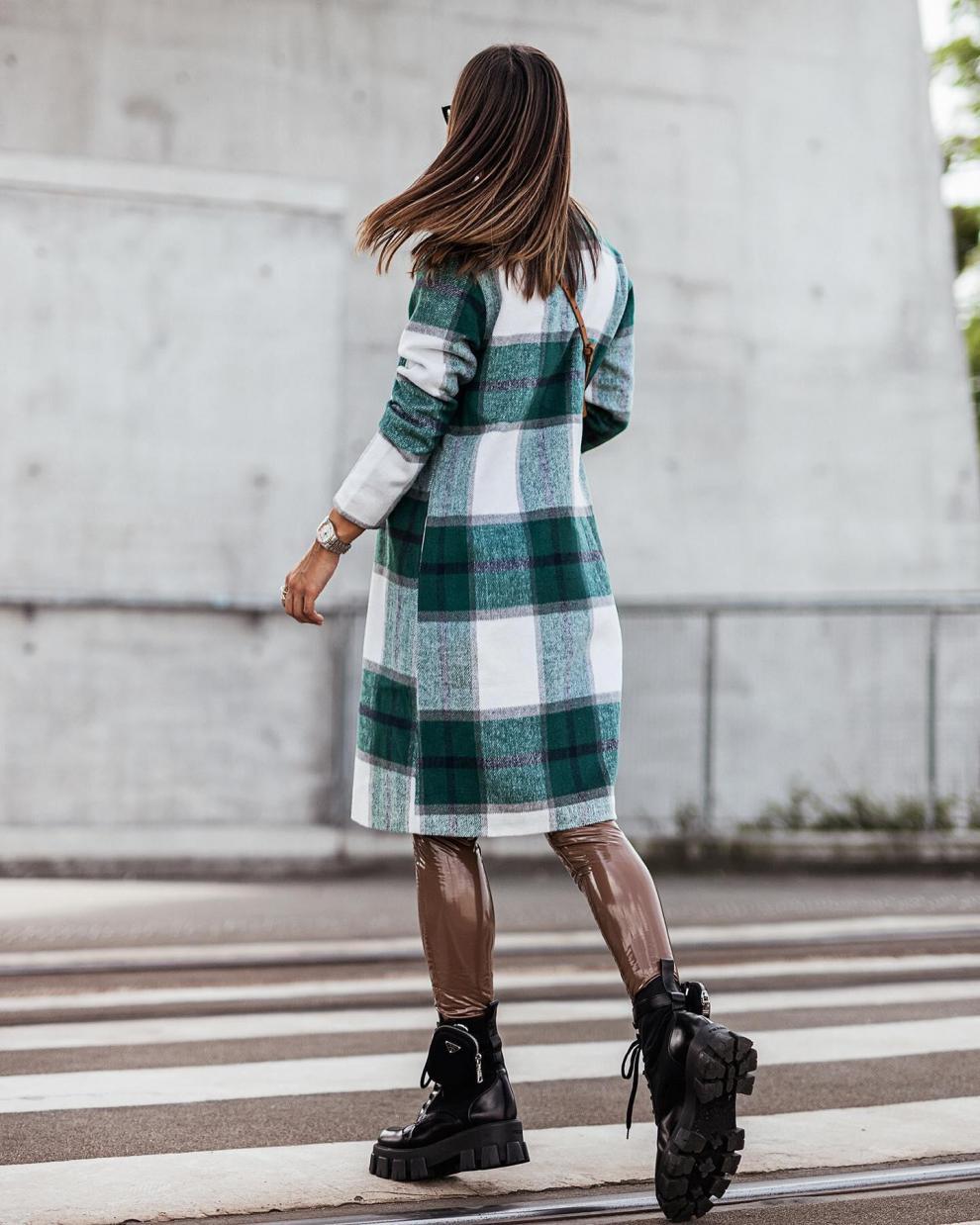 Fashio Women's Mid-length Plaid Print Coat